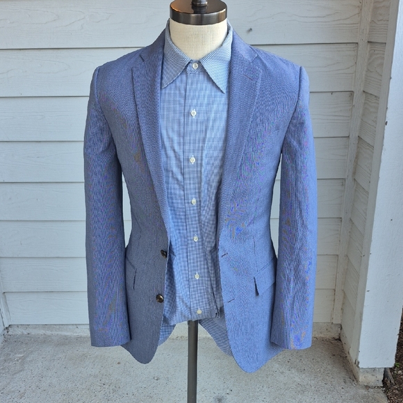 J‎ CREW Ludlow Grey Blue Modest Striped Cotton Mens Sz 36 R Sport Coat Blazer